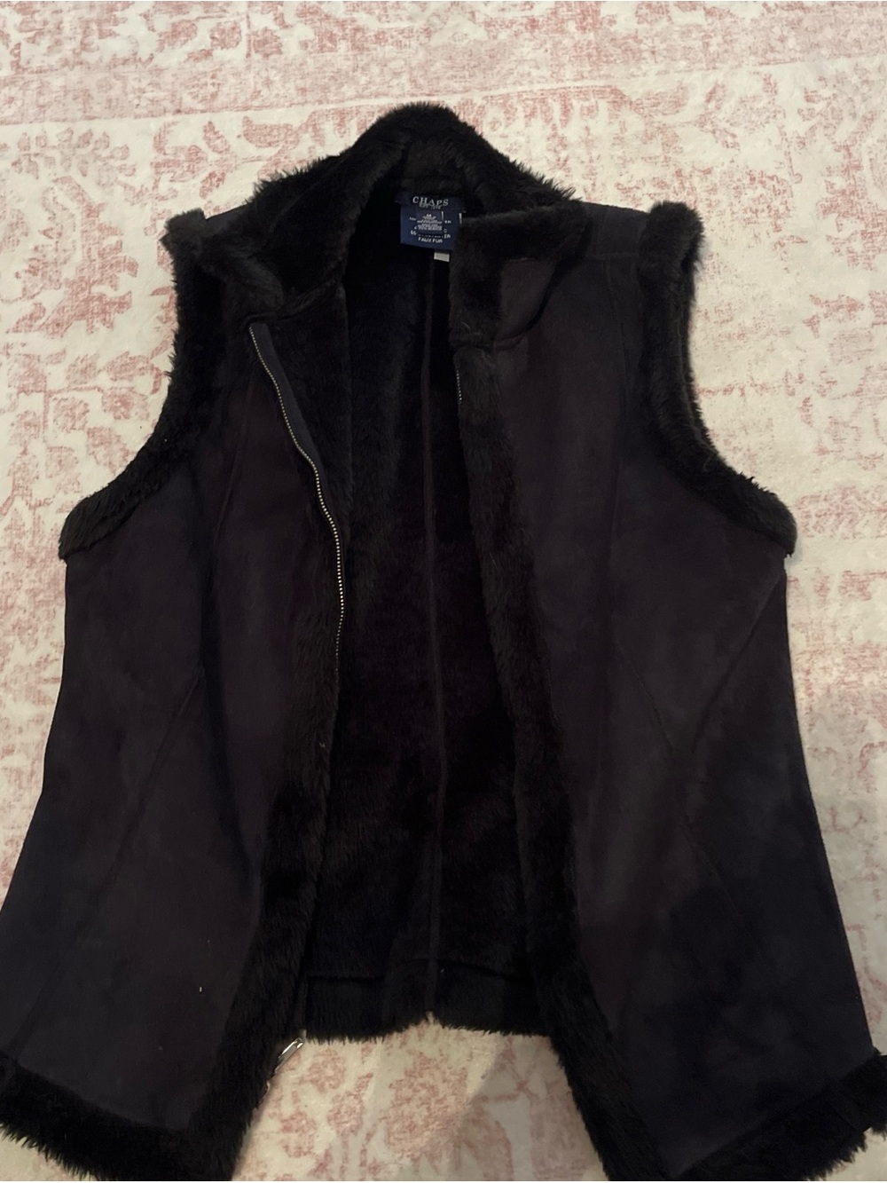 Chaps Black Faux-Shearling Zip-Front Vest